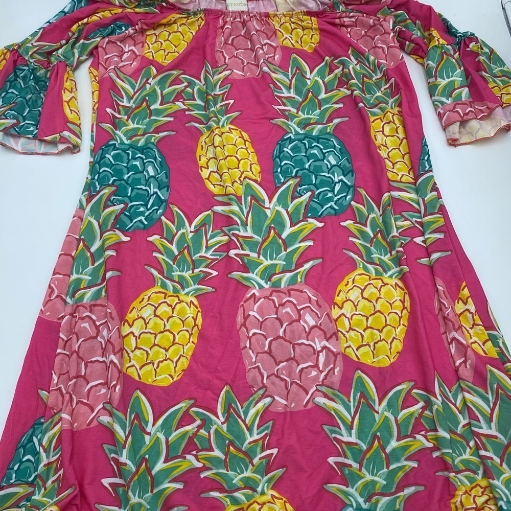 Simply Southern Colorful Pineapple Tropical Tassel‎ Hem Shift Dress - medium